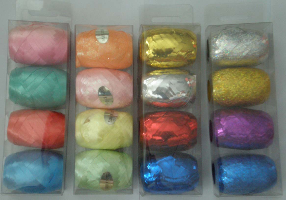 4PCS CURLING RIBBON EGG IN PVC BOX <br>5MM X 10M<br>POLY RIBBON, GLITTER POLY , METALLIC RIBBON , HOLOGRAPHIC RIBBON